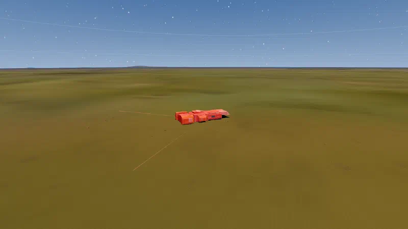 A red raider carrier landed on a flat green plain.