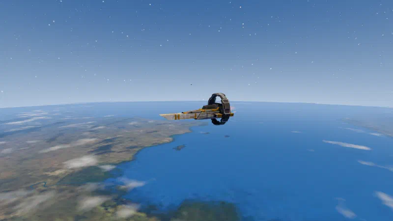 The Hawkeye scout flying high over the coast and the blue Gulf of Thailand.